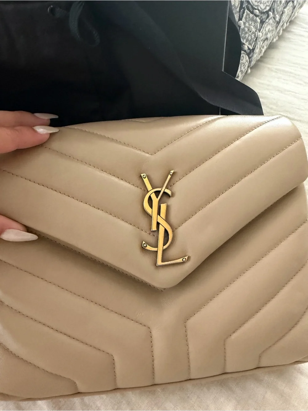 Saint Laurent Beige Quilted Leather Envelope Shoulder Bag